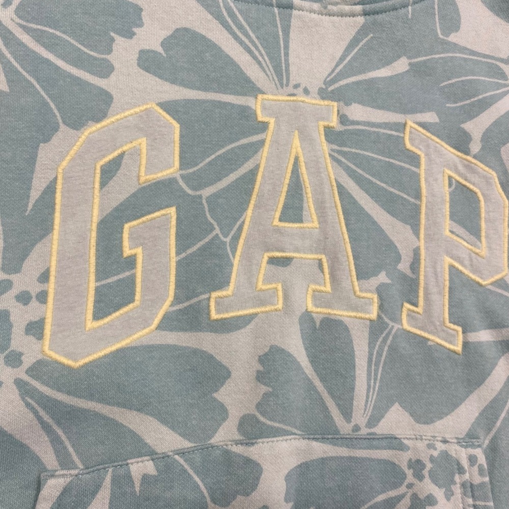 GAP Kid Vintage Relaxed Floral Logo Hoodie XL(12) Green Fleece Pullover Tropical - Picture 4 of 9